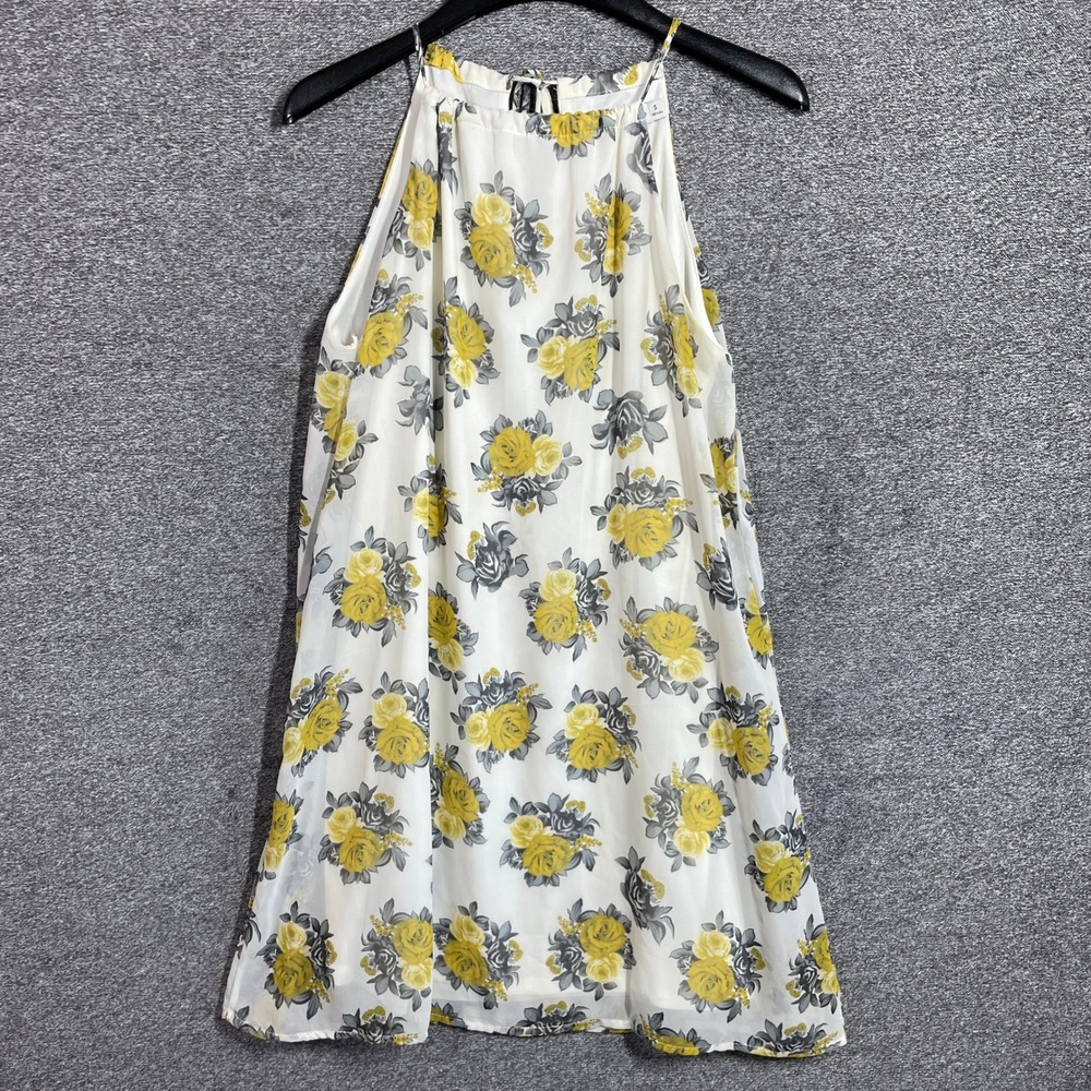 Paper Crane Blouse Womens Small Yellow Grey Floral Halter Top Chiffon USA Made